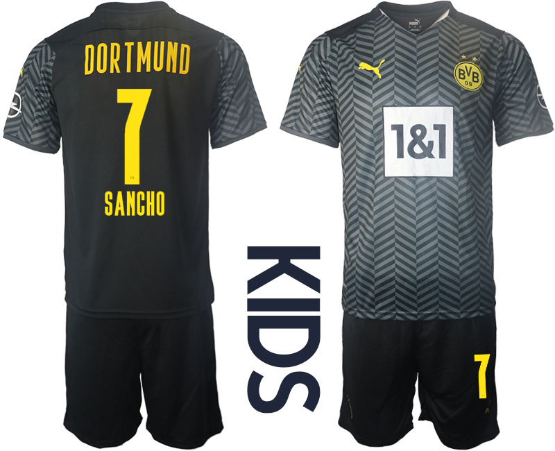 Youth 2021-2022 Club Borussia Dortmund away black #7 Soccer Jersey